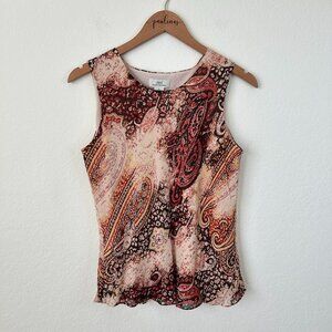 346 Brooks Brothers Top Womens Medium Pink Brown Paisley Sleeveless Silk Tank M